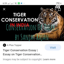 Conservation Of Tiger ; by Sanjay Rajan